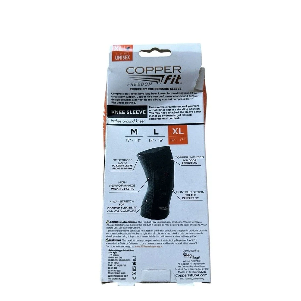 Copper Fit Freedom Copper Infused Compression Knee Sleeve Size XL Black